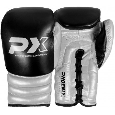 PX Wettkampf Boxhandschuhe Leder schwarz-silber